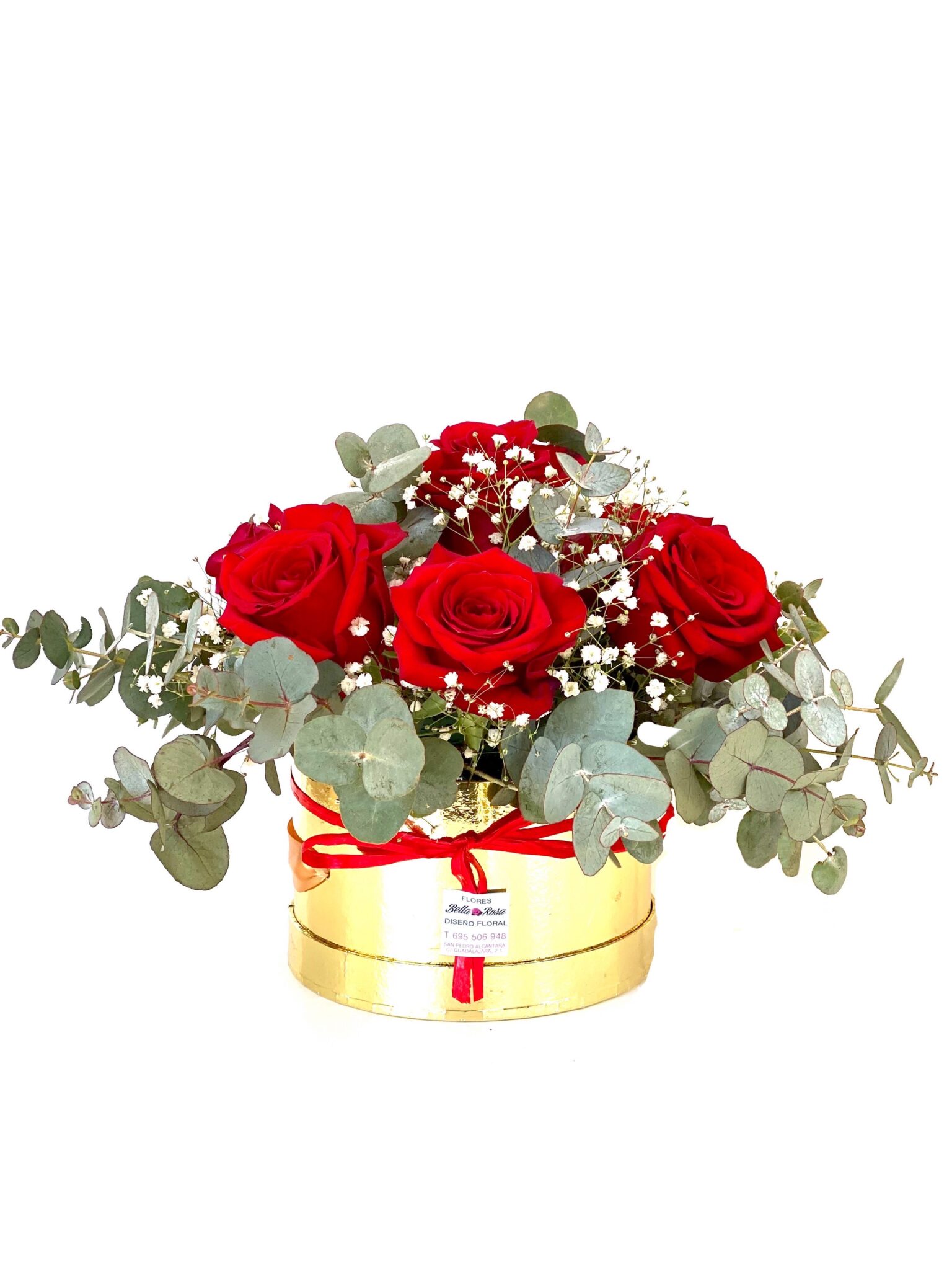 Promesa – 6 Rosas Rojas – Arreglo floral dorado – Bella Rosa