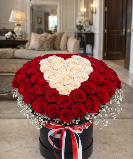 Linda -  Rosas blancas y rojas forma de Corazón