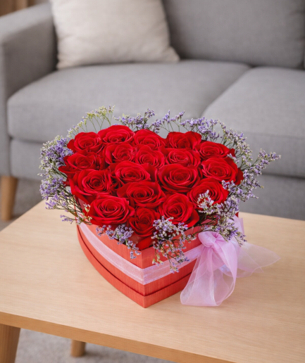 18 Rosas rojas en caja de corazón - Éxtasis