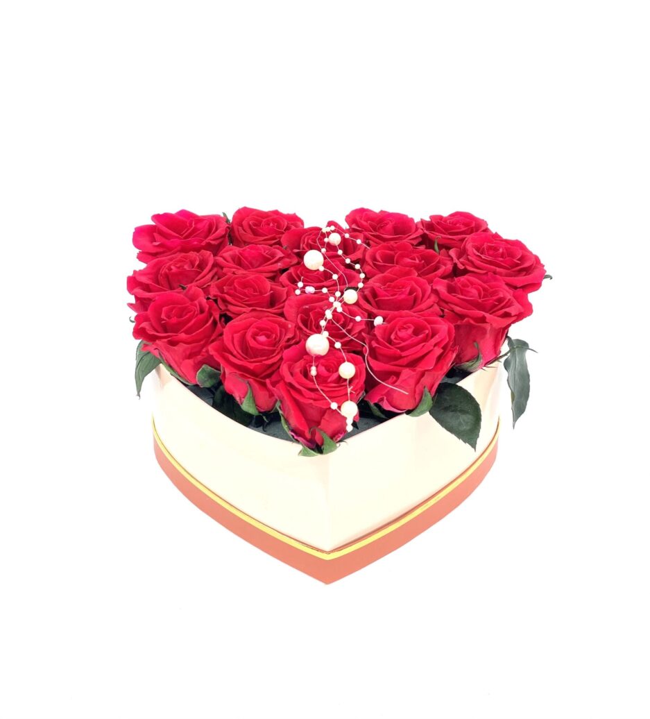 Compromiso -18 Rosas Rojas Preservadas - Caja en forma de Corazón