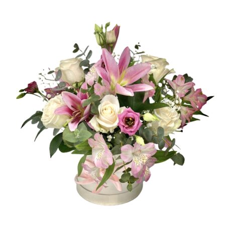 Pastel - Lilium, rosas y astromelias - Caja floral