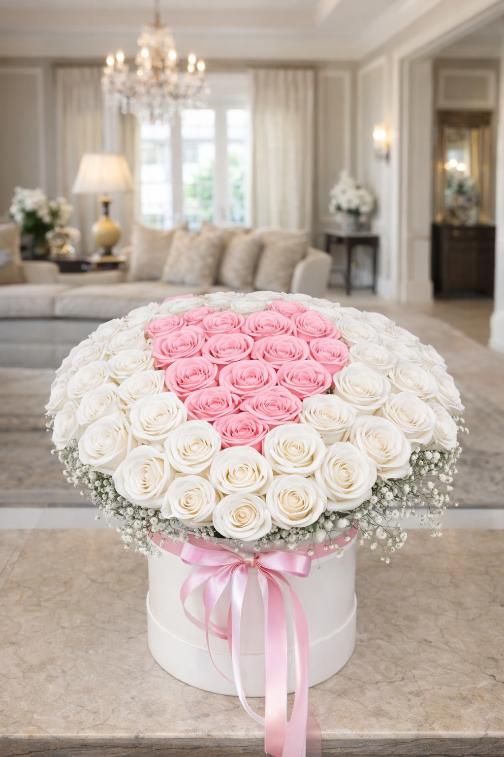 Pastel - Rosas rosadas y Rosas bancas - Caja floral