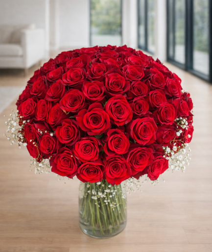 100 Red Roses - Flower Bouquet - True Love