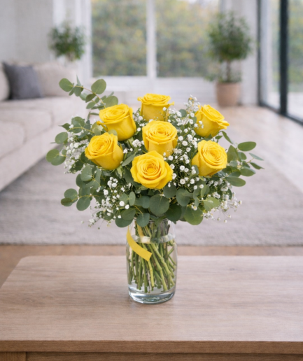 Silvestre - 7 Rosas Amarillas y Gypsophila