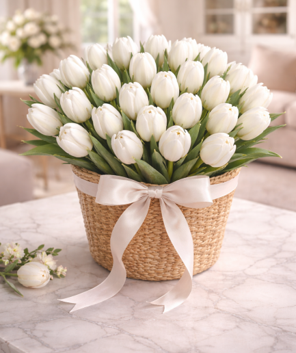 Perla - tulipan blanco en cesta