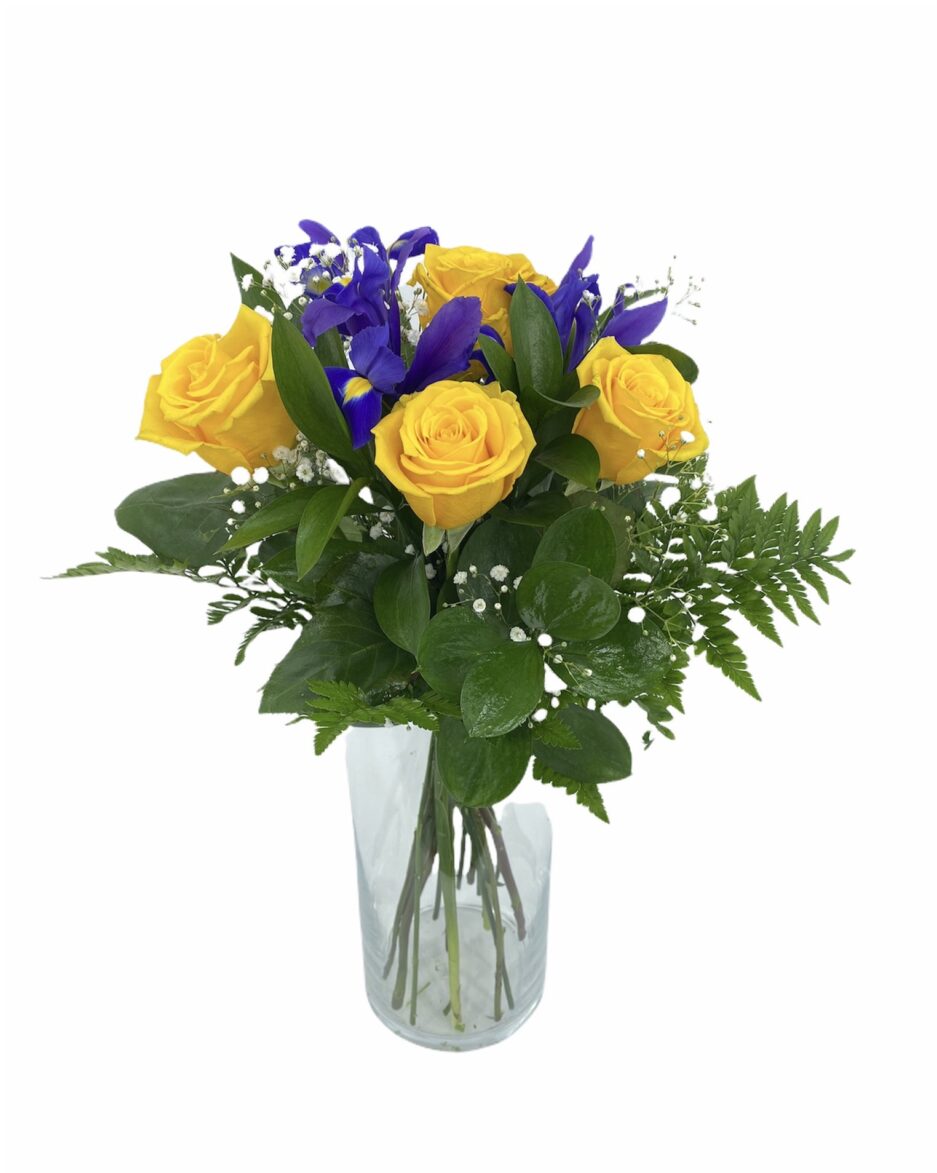 Fulgor - Iris y rosas amarillas